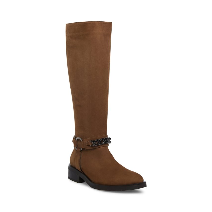 Brown Steve Madden Quin Nubuck Women's High Boots | PH 9784LM16